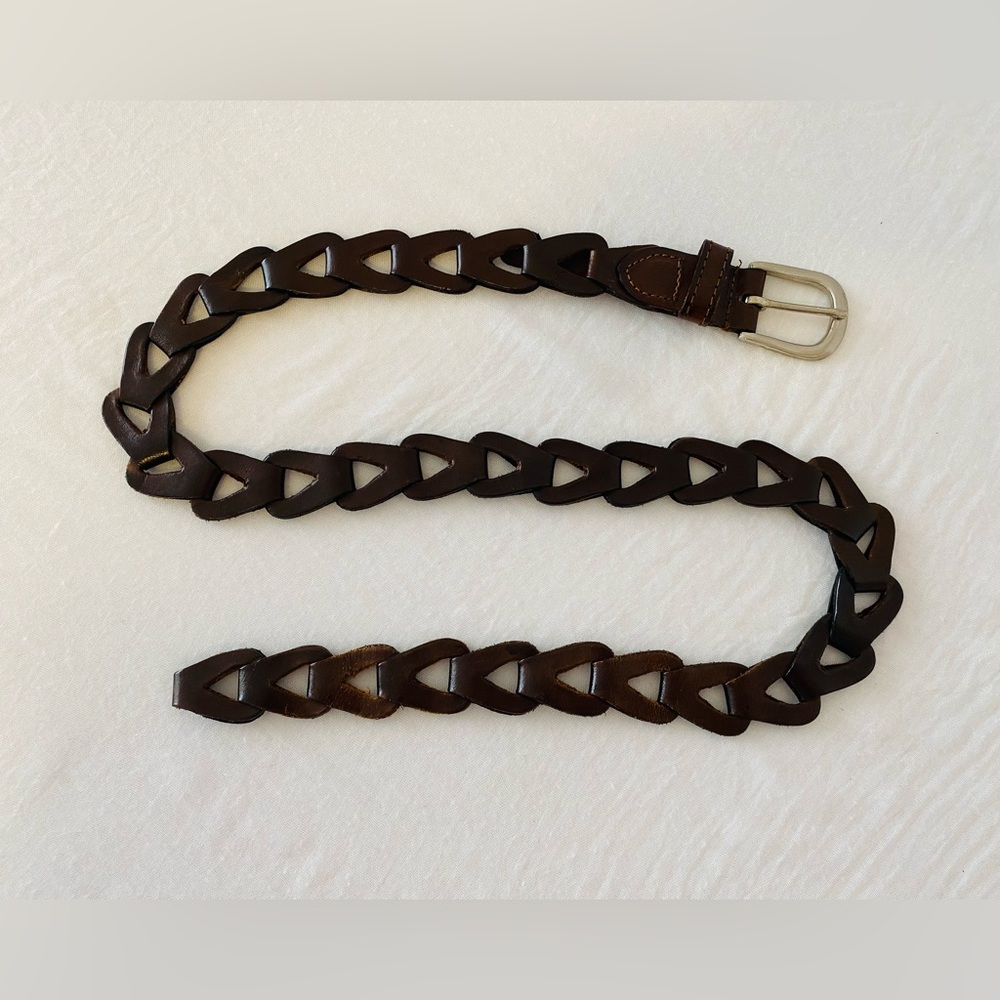 Braided Brown Leather Waist Belt - Small to Medium - Picture 3 of 8